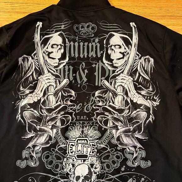 MMA Elite Track Jacket Mens XXL Sports Skull Grim Reaper Grunge Y2K Black ** - Picture 2 of 9